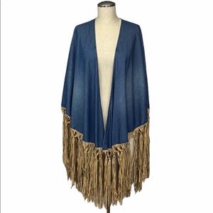 Tasha Polizzi Blue and Tan Cape with Fringe